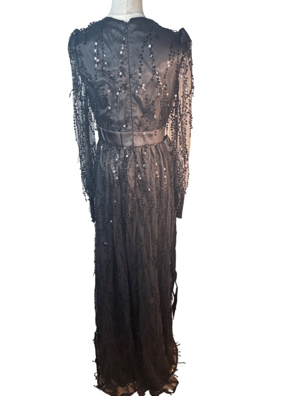 New MISS ORD Deep V Chiffon Medium Sequin Maxi Prom Gown - Picture 4 of 16